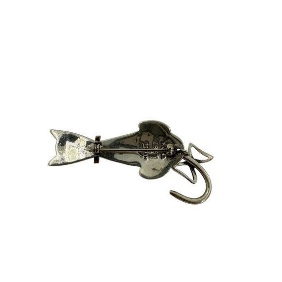 MEXICO Taxco 925 Sterling Silver Cat Brooch PinFish Brooch Red & Black Stones - Picture 3 of 5